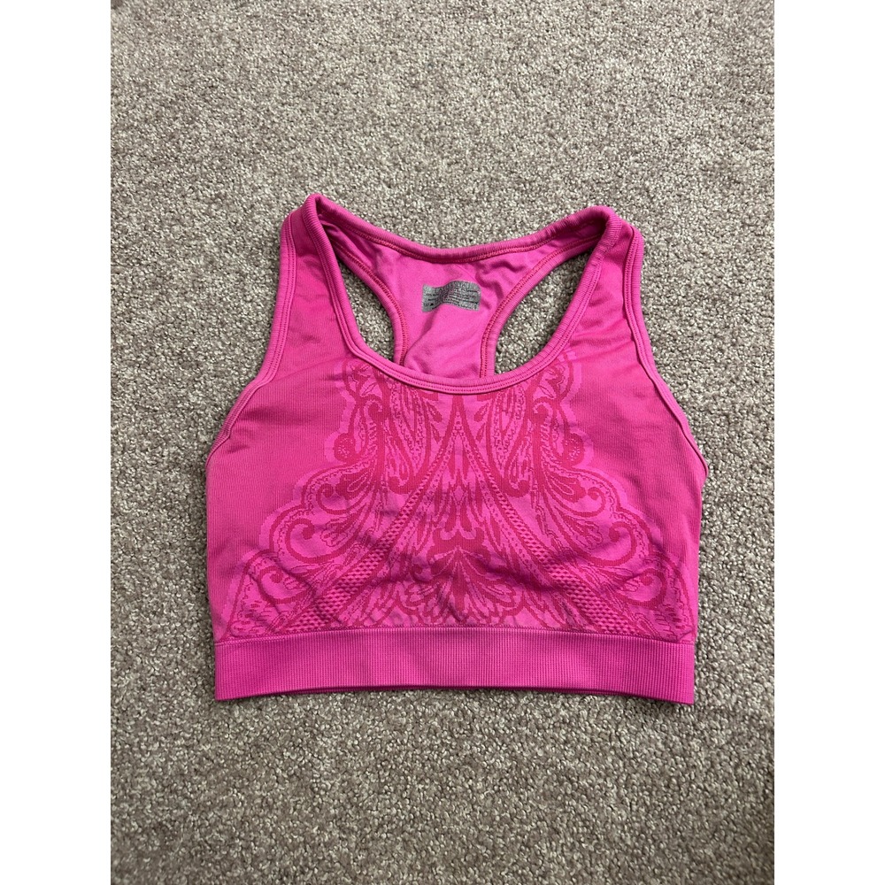 Athleta Sports Bra Women Small Pink Excellent Seamless Paisley Racerback